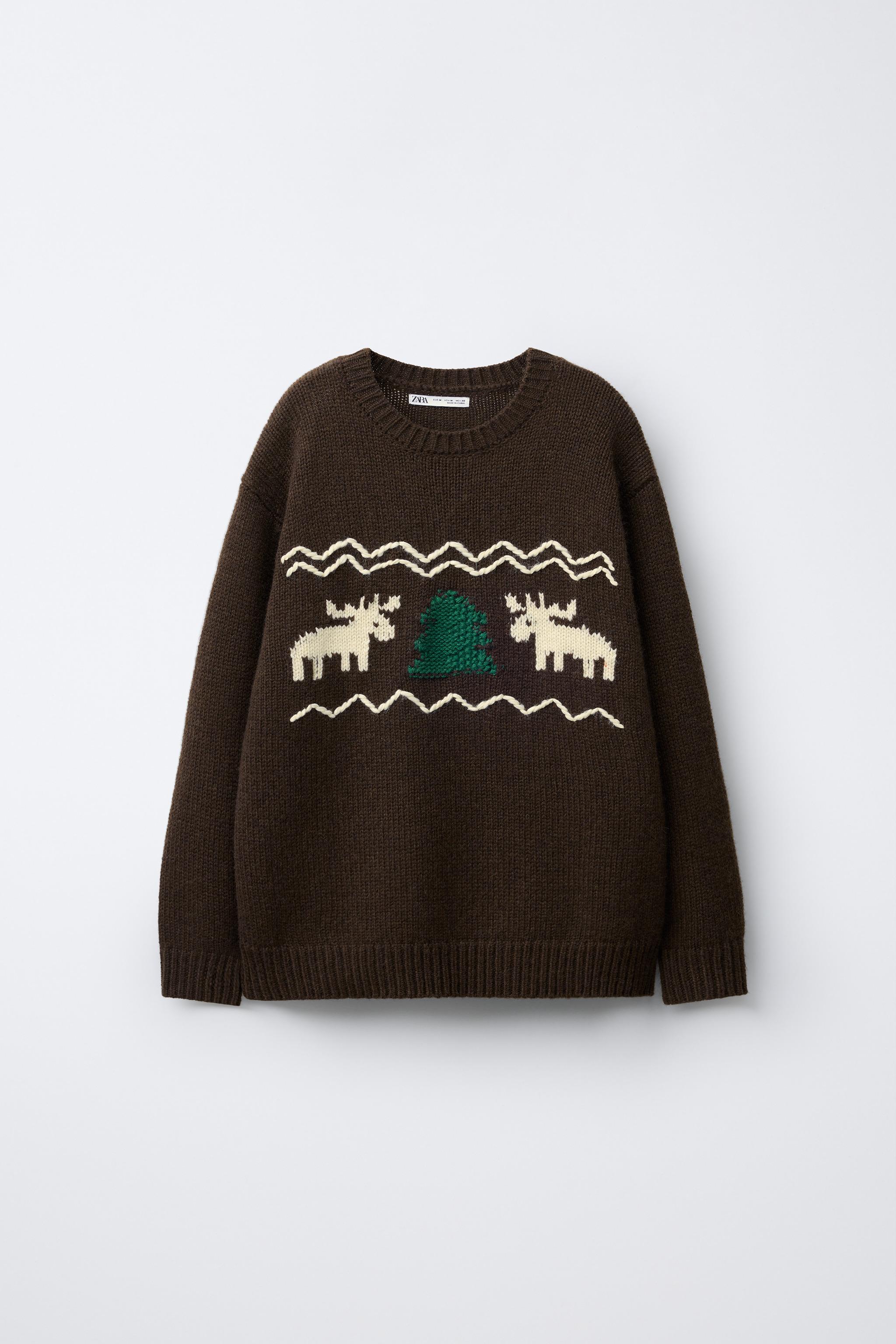AGES 7-12/ WOOL BLEND KNIT JUMPER WITH EMBROIDERED REINDEER